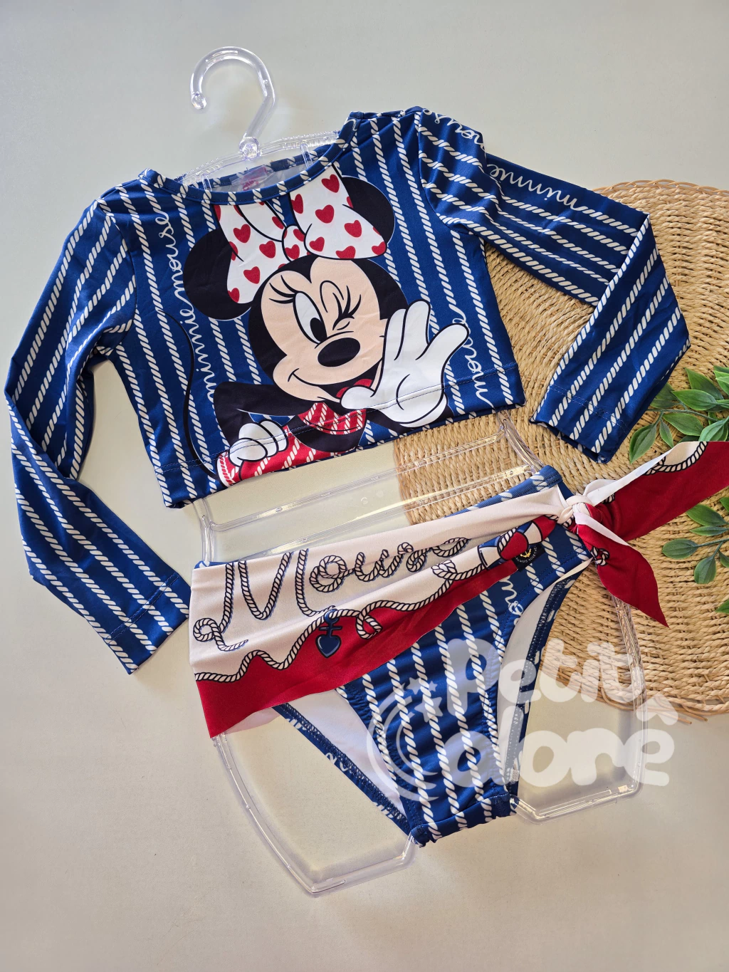 Biquini infantil manga longa com lenço Minnie Mouse Disney Animê Q0422