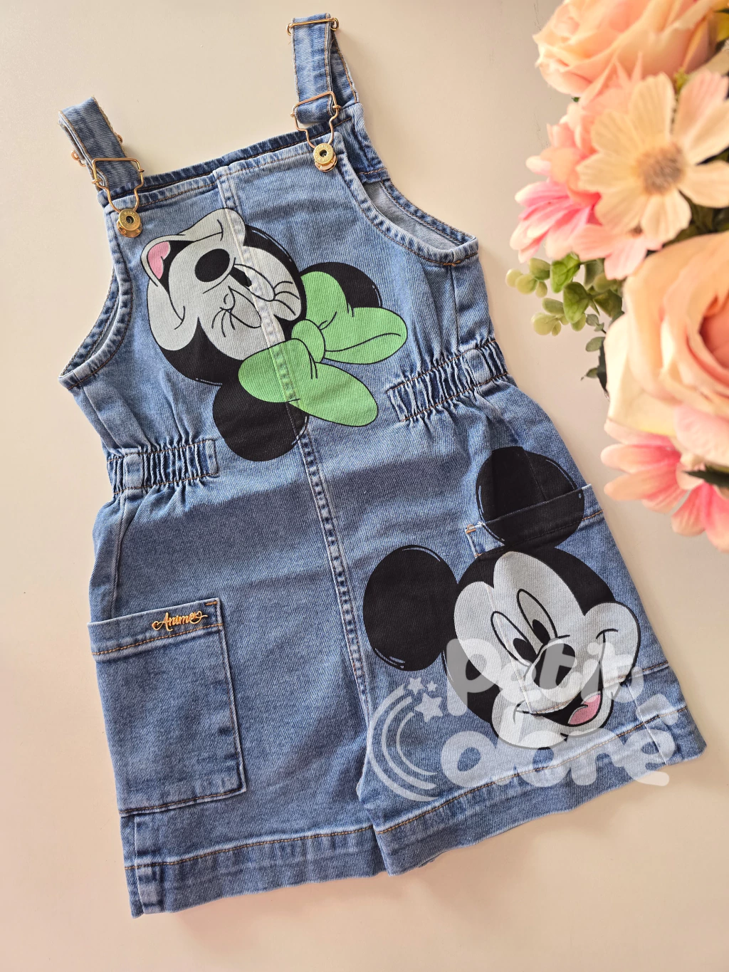 Jardineira infantil Jeans Mickey e Minnie Disney Animê N4993