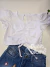 Imagem do Conjunto infantil blusa branca e short jeans com pingentes divertidos Gabriela Aquarela 252212