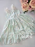 Vestido infantil listrado verde água com perolas Gabriela Aquarela 252047 - comprar online