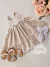Vestido infantil bege listrado linho com renda Gabriela Aquarela 252050 - comprar online