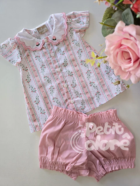 Conjunto bebê bata e short bordado rosa Milon 1405 - comprar online