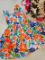 Vestido infantil algodão floral azul e laranja Kyly 1808
