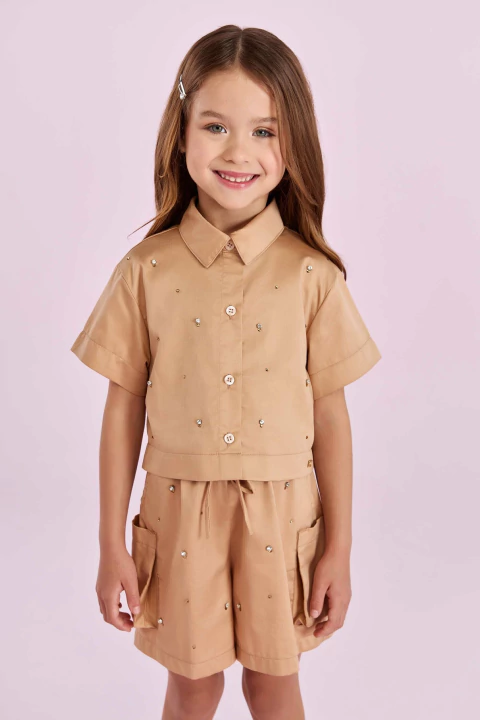 Conjunto infantil capuccino com pedrarias Petit Cherie 026 - comprar online