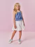 Conjunto infantil de regata com brilho jeans saia com short laise branco Cinti 12796 na internet