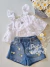 Conjunto infantil bata laise e short jeans margaridas Gabriela Aquarela 252043 - comprar online