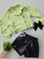 Conjunto infantil blusa verde e short eco couro preto Gabriela Aquarela 241232