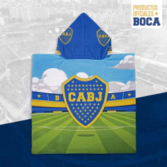 PONCHO MICROFIBRA SUPER SUAVE INFANTIL BOCA JUNIORS C/ MOCHILA - comprar online