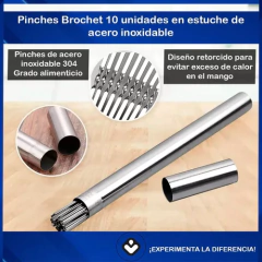SET X 10 PALITOS PINCHES BROCHETTE ACERO INOX CON ESTUCHE - comprar online