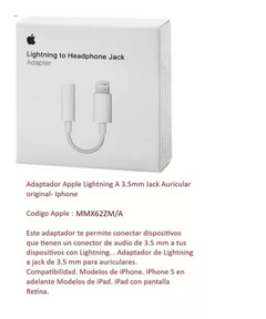ADAPTADOR PARA AURICULARES IPHONE - comprar online