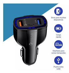 CARGADOR DE AUTO 12V DUAL USB+USB C- CARGA RAPIDA - comprar online