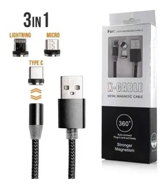 Cable Magnetico Usb 3 En1 Micro Usb / Type Usb C / Lightning