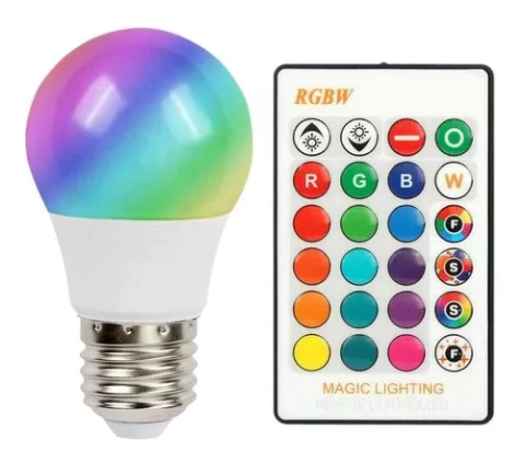 LAMPARA LED LUZ RGB CONTROL REMOTO 16 COLORES 220V BULBO E27