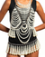 Top e saia em pérolas, modelo vintage artesanal Burlesco, exibindo um design exuberante e detalhado.