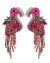 Brincos em feltro bordado com miçangas e pedrarias coloridas em formato de flamingo
