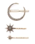 Conjunto de presilhas de cabelo em forma de lua e estrelas, decoradas com strass.