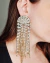 Brinco Maxi de strass em cascata, com detalhes em ouro e cristais brilhantes, usado por uma modelo.