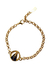 Pulseira dourada com medalha de Nossa Senhora Aparecida, com detalhes em preto, ideal para compor looks elegantes.