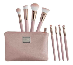 Set Pink Gold 8 Pinceles Para Maquillaje Y Neceser - Fascino