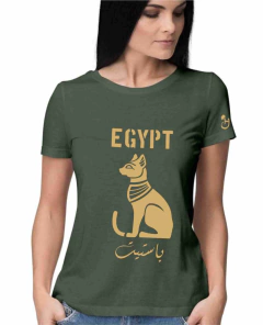 Bastet. Egipto. Egypt. Remera entallada de algodón peinado premium! Estampa dorada.