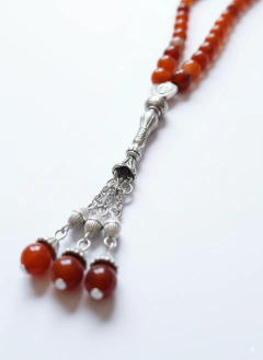 Masbaha.Tasbih.Piedra ágata roja Natural. Premium. 33 cuentas.Rezo.