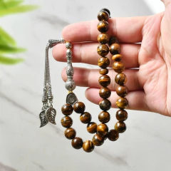 Masbaha.Tasbih.Ojo de Tigre. Piedra natural Premium. 33 cuentas.Rezo en internet