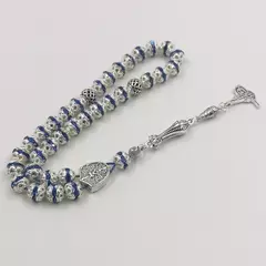 Masbaha.Tasbih. Metal plateado con incrustaciones de cristal azul. Rezo. Islam. ✈️ Envío internacional. Entrega estimada entre 15 y 30 días hábi - comprar online
