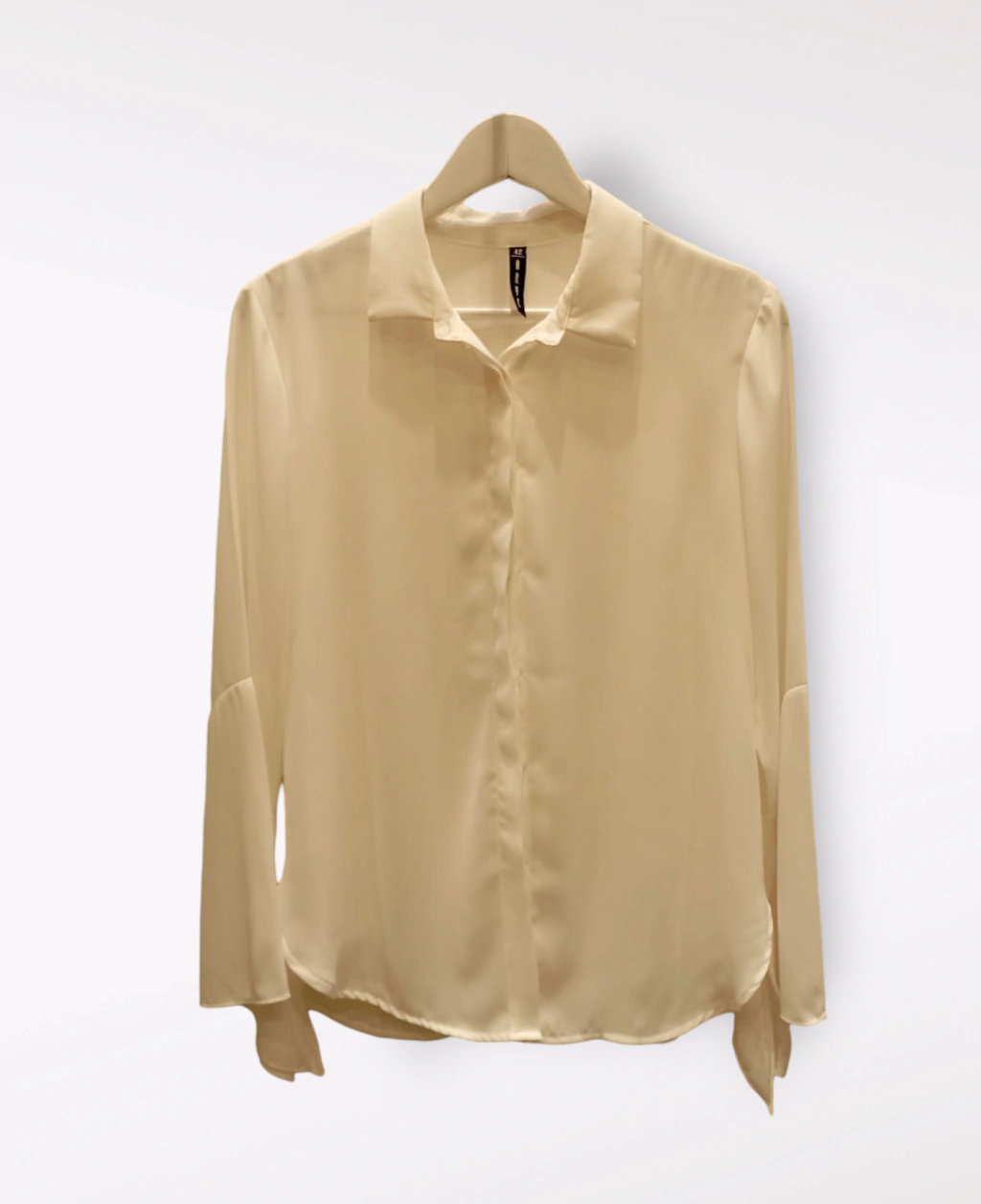 28025-CAMISA DE CREPPE OPACO CON MANGAS ACAMPANADAS