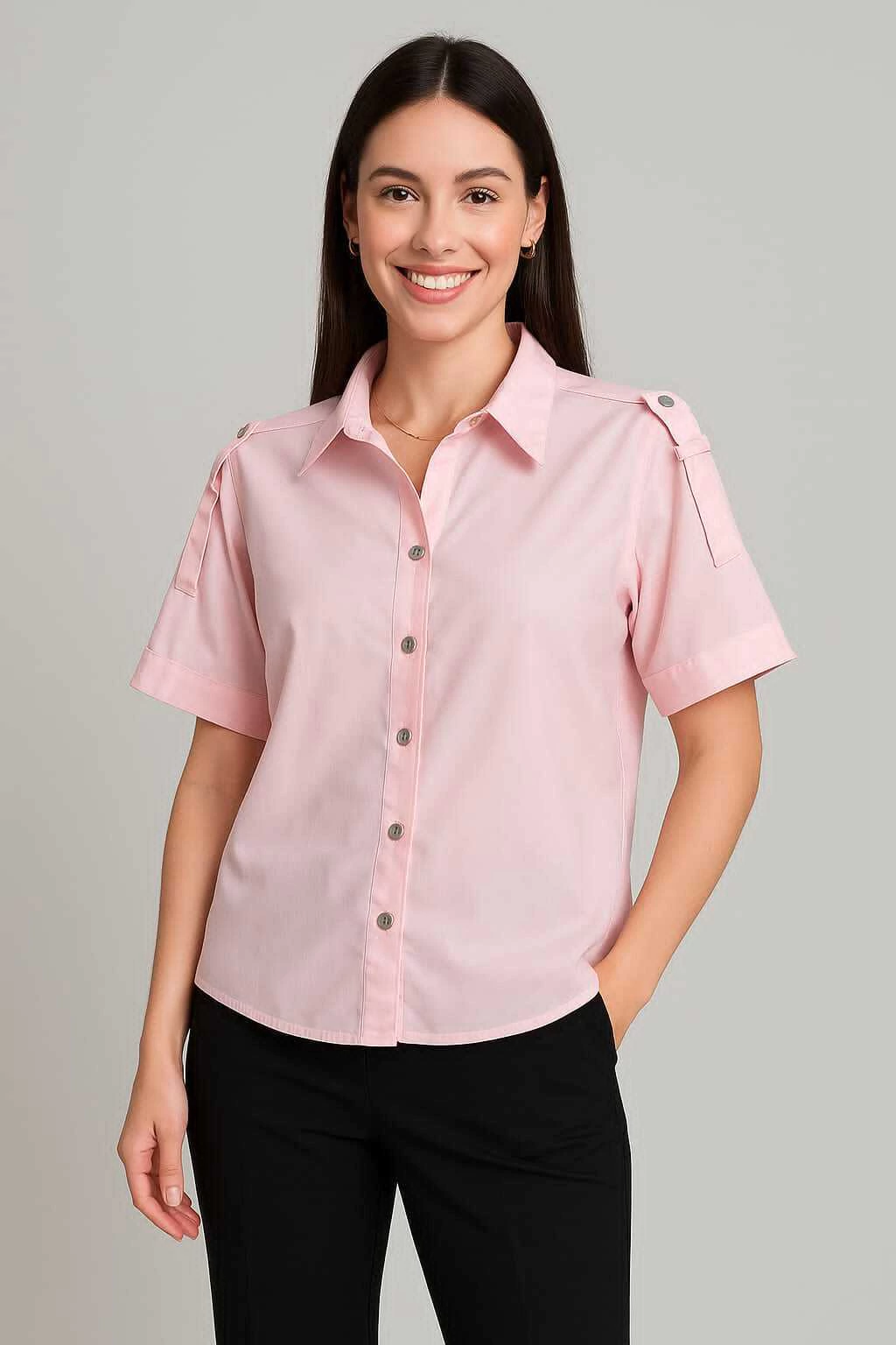 28551-CAMISA DE POPLIN CON CHARRETERA MANGA CORTA