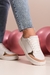 Tênis Slip Branco c/Nude e Ouro c/ cadarço plataforma alta