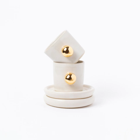 Jogo Xícara Lina com Ouro BRANCO 2 peças