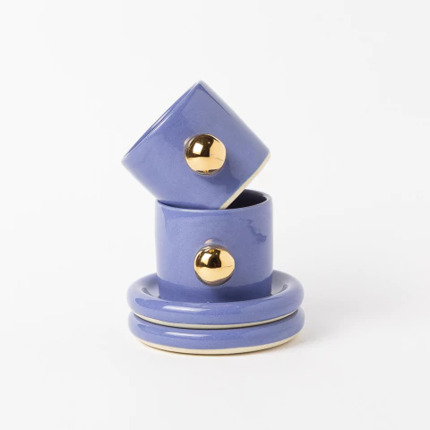 Jogo Xícara Lina com Ouro HORTÊNCIA 2 peças