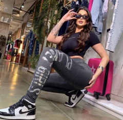 CALÇA FEMININA LEGGING MALHA PAETÊ PLANET GIRLS MESCLA ESCURO