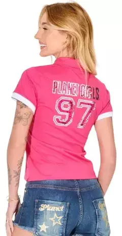 POLO FEMININA PIQUET PAETÊ PLANET GIRLS ROSA - comprar online