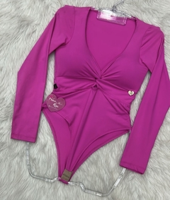 BODY MANGA LONGA DECOTE FAIXA ROSA - comprar online