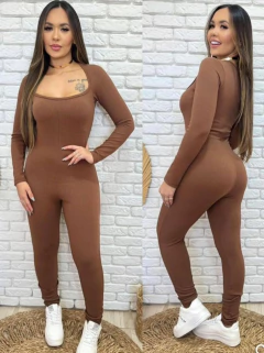 MACACÃO FEMININO MANGA LONGA CANELADO TECIDO ANARRUGA