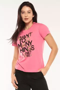 CAMISETA FEMININA MANY THINGS PLANET GIRLS ROSA ESCURO