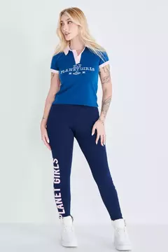 POLO FEMININA PIQUET PAETÊ PLANET GIRLS AZUL ESCURO na internet