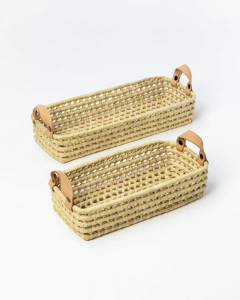 Canasto 40 x 15 x 9 cm alto con cuero - comprar online