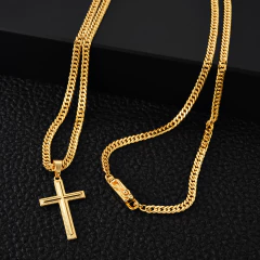 Corrente Double Grumet 3mm (Fecho Gaveta) + Pingente Cruz Detalhada (P)