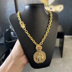 Corrente Cadeado 10mm (Fecho Duplo) + Pingente Nossa Senhora Cravejado Especial (G)