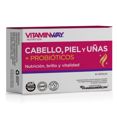 VITAMINWAY CABELLO,PIEL Y U;AS+PROBIOTICOS x 30 capsulas