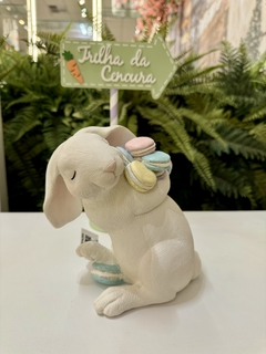 Coelho de Páscoa Segurando Macarrons nas Costas em Resina 17,8cm na internet