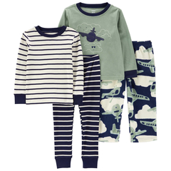 Pijama 4 peças Algodão e Fleece Avião Carter's Menino
