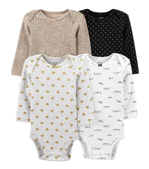 Kit 4 bodys manga longa Preto Carters Menina
