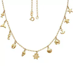 Choker c/ 11 Pingentes do Mar de 8mm - Banhada à Ouro / Prata 925 ≋⎈