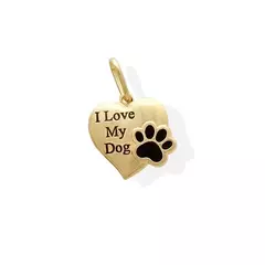 Pingente Coração I Love My Dog Patinha Pet Resinada 20mm - Banhado à Ouro / Prata 925