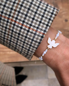 Pulseira PRAY Macramê Espírito Santo Madrepérola- Banhada à Ouro / Banhada à Prata ✿