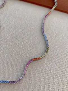 Choker Riviera 3 Pontas Micro Zircônia Colorida - Banhada à Ródio Branco ✻ na internet