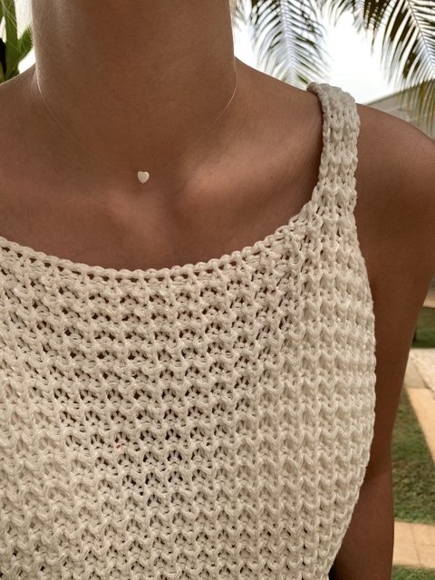 Choker Nylon Mini Coração Madrepérola - Banhada à Ouro/ Banhada à Prata